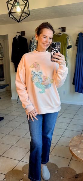 Granny Core Light Pink Mock Neck with Quilted Goose Graphic