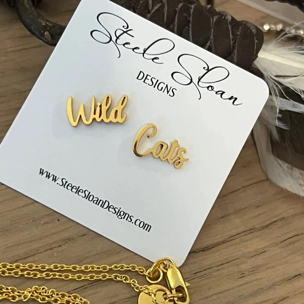 Sports Team Stud Earrings - Gold Wild Cats Studs - Gold Cats Studs - Gold Cats Mom Studs - Wildcats - Tigers - Cats - Gold Tone