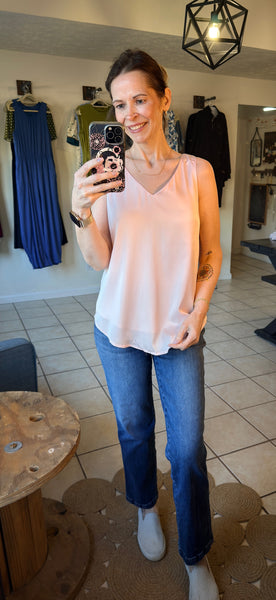 V-Neck Light Pink Flowy Fully Lined Slip Tank