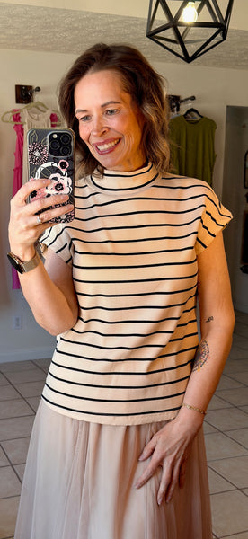 Ribbed Stripe Mock Neck