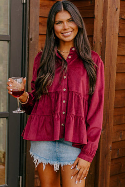 Red Corduroy Tiered Babydoll Top