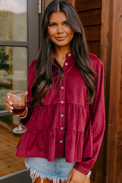 Red Corduroy Tiered Babydoll Top