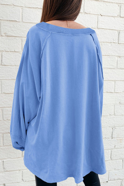 Sky Blue Raw Seam Patchwork Baggy Top