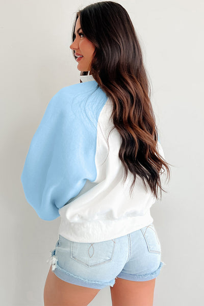 Blue and White Snap Buttons Sweatshirt Pullover