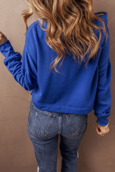 Cropped Blue Hooded Pullover