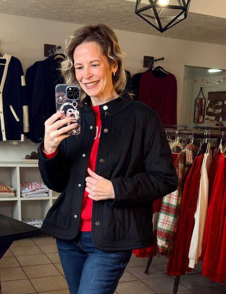 Black Quilted Snap Front Jacket
