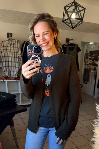 Dark Olive Green Button Front Cardigan