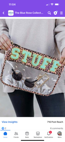 STUFF Leopard Print and Clear Embellished Accessory Bag