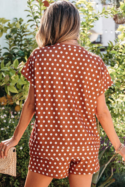 Brown Polka Dot Top and Shorts Set