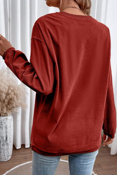 Deep Red Long Sleeve Corded Pullover