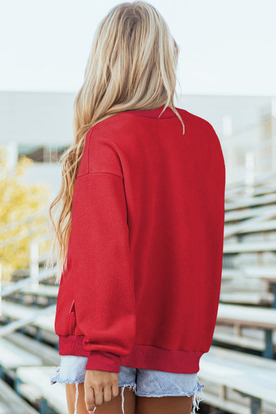 Red Reversible Mock Neck Sweatshirt Pullover