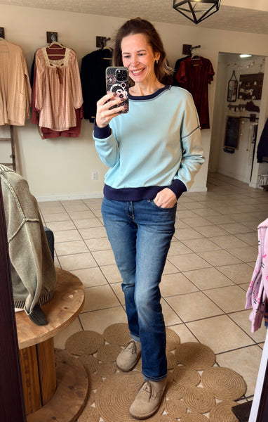 Iceland Blue with Contrast Trim and Stitching Sweatshirt Pullover