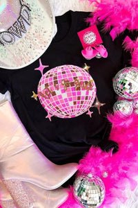 Sparkly Sequin Disco Ball Let’s Go Girls Tee - T-shirt