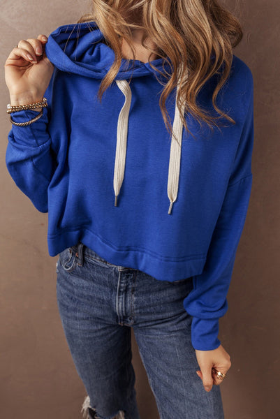 Cropped Blue Hooded Pullover