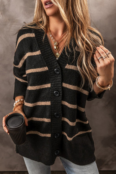 Black and Tan Striped Longer Length Cardigan