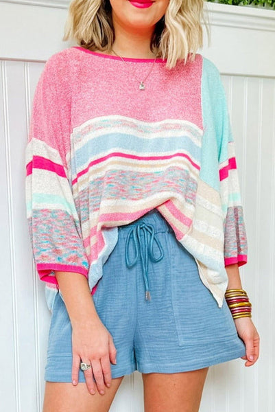 Lightweight Colorful Colorblock and Striped Sweater