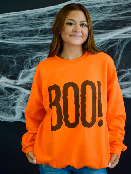 BOO! Crewneck Sweatshirt Pullover - Orange Halloween Sweatshirt Pullover