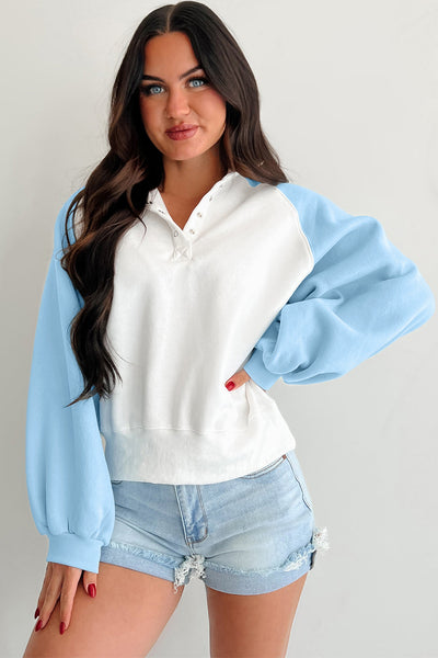 Blue and White Snap Buttons Sweatshirt Pullover