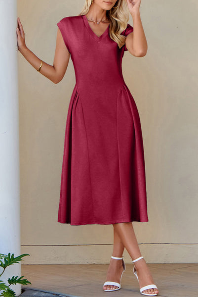 Red Dahlia V-Neck Flared Midi Dress
