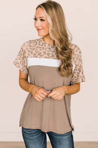 Super soft and Stretchy Leopard Colorblock Top - Blush, Mocha, White