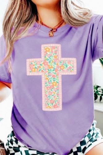 Wisteria Purple Floral Cross Printed Tee