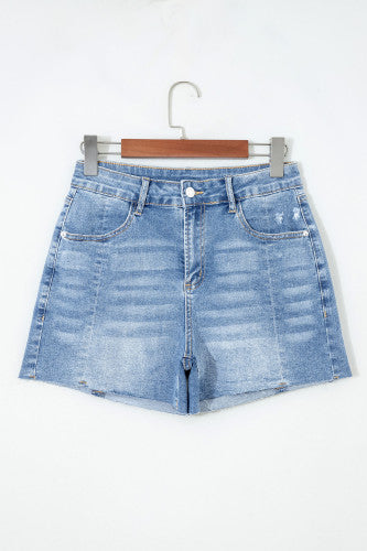 Stretchy Denim Raw Hem Shorts