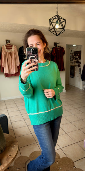 Sea Green with Contrast Details Sweater