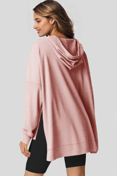 Pink Waffle Knit Hooded Pullover