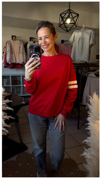 Red Varsity Striped Drop Shoulder Pullover Sweatshirt