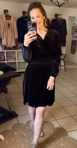 Black Velvet Long Sleeve High Waist Dress