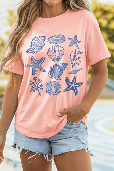 Pink Seashell Graphic Casual Tee