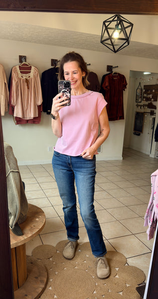 Mineral Wash Boxy Fit Capped Sleeve Top