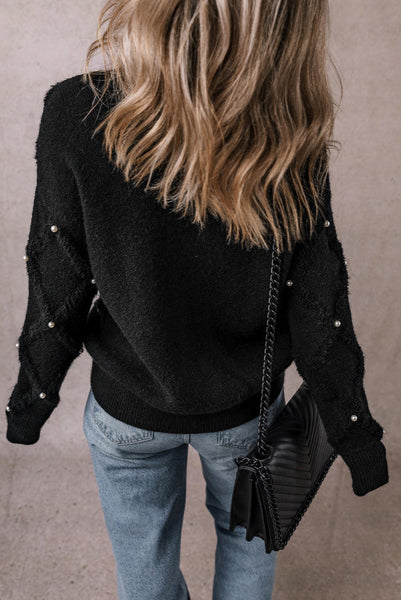 Super Soft Black Sweater with Pearl Detailing