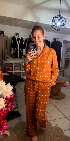 Camel Brown Polka Dot Loungewear Set