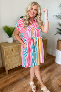 Colorful Striped Button Up Dress