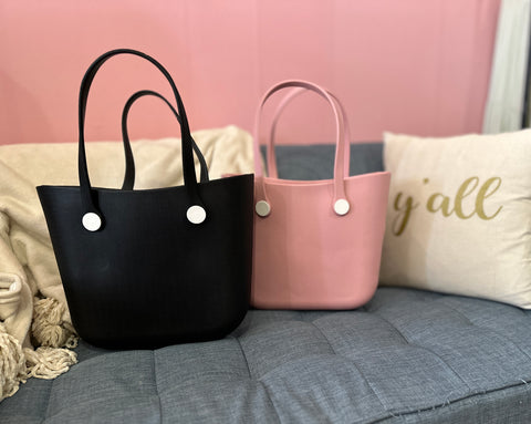 Waterproof EVA Tote Bags with Detachable Straps - Black - Pink