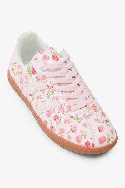Pink Floral Lace Up Tennis Shoes