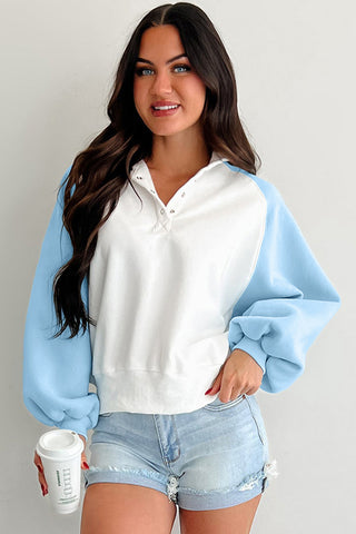 Blue and White Snap Buttons Sweatshirt Pullover