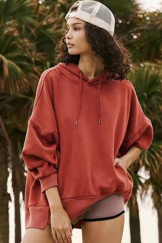 Rust Hooded Pullover with Side Pockets