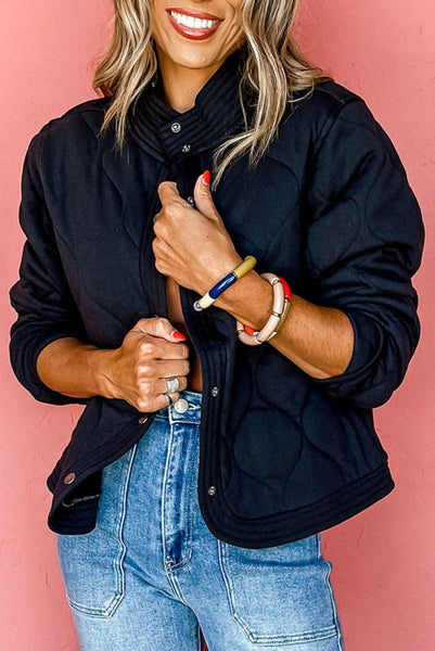 Black Quilted Snap Front Jacket
