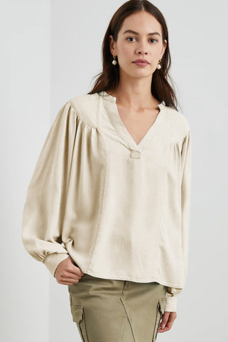 Parchment Colored Flowy Dressy Blouse with V-neck