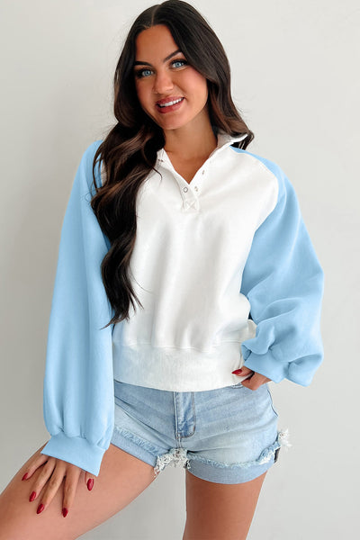 Blue and White Snap Buttons Sweatshirt Pullover