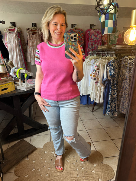 Pink Lightweight Sweater with Contrasting Sleeves