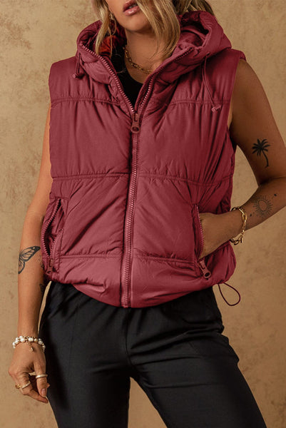 Clay Hooded Zip Up Puffer Vest