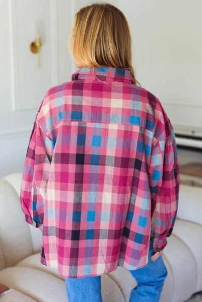 Curvy Pink Checkered Button Up Flannel