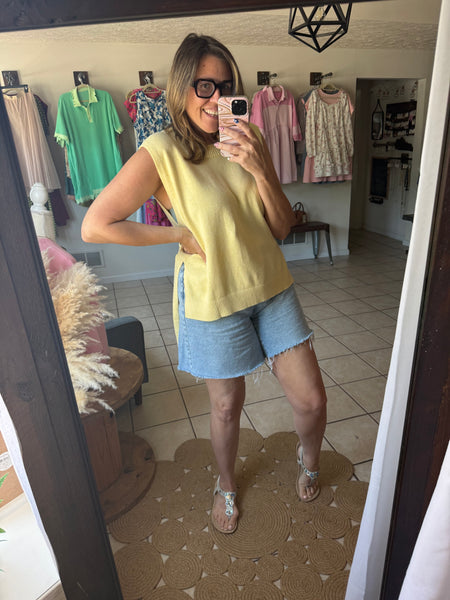 Yellow High-Low Knit Sweater Vest