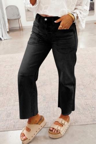 Black Frayed Hem Cropped Jeans