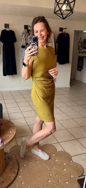 Green Textured Ruched Side Bodycon Tank Dress