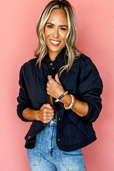 Black Quilted Snap Front Jacket