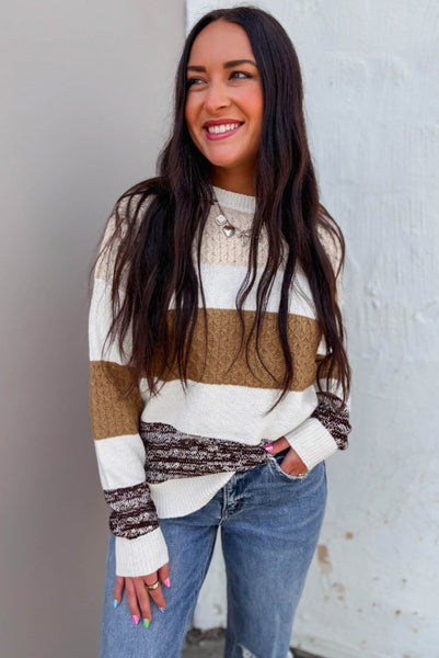 Brown Stripes Colorblocked Sweater